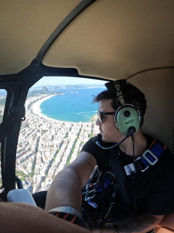 Helicopter flight no doors in Rio de Janeiro - The Christ the Redeemer Close Pass and the Shoe Selfie Moment
