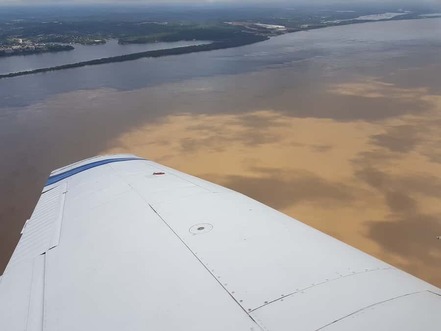 Manaus: Amazon Rainforest Panoramic Airplane Flight - Flying Up the Negro River Toward Anavilhanas